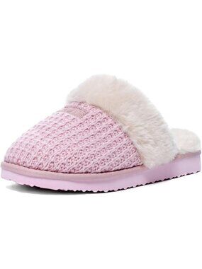 Women Pink Faux Leather Soft Warm Fuzzy Slipper Shoes for Indoor